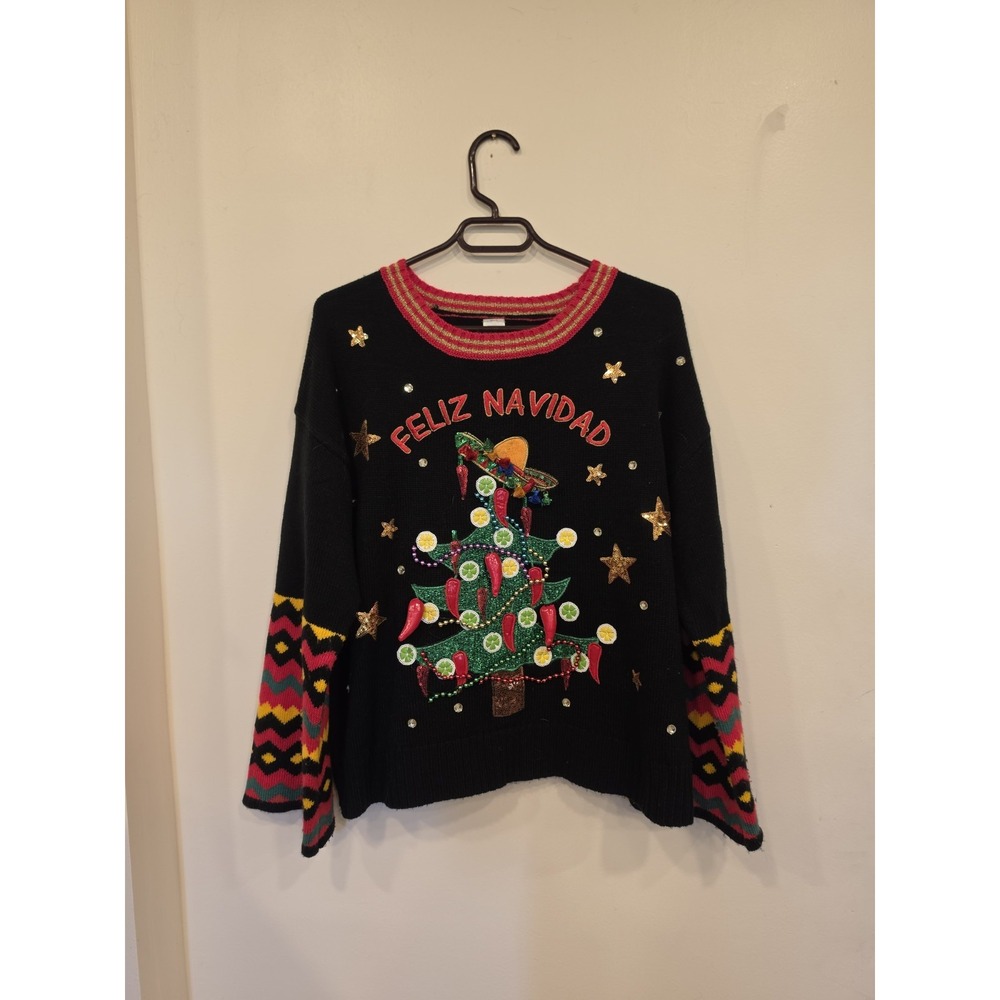 Holiday Time Feliz Navidad Sweater Unisex M Ugly Christmas Sweater Ugly Sweater